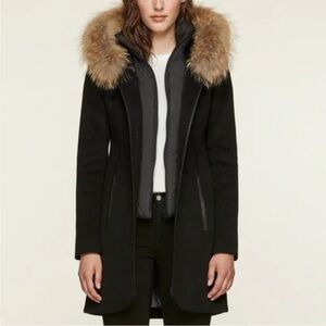 Soia & Kyo Women's Black Coat with Fur Hood